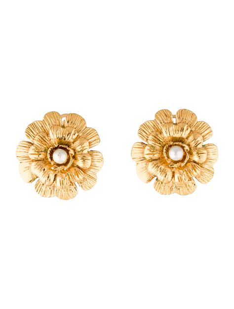 chanel camelia earrings|chanel pearl flower earrings.